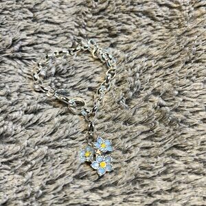 Sliver Bracelet with Forget me not flowers​